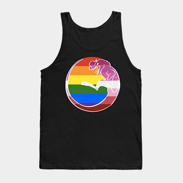 Gay / Lesbian Pride Dilophosaurus T-Shirt White Outline Tank Top by irradiatedsnakes